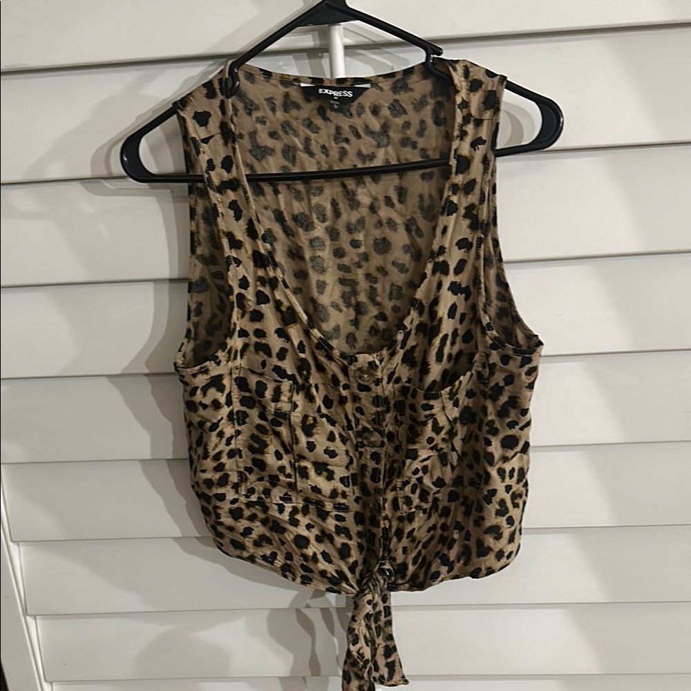 Express cheetah Tie Front Sleeveless Blouse